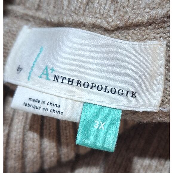 by Anthropologie Sweater Women's 3X Mocha Brown Button Accent Mock Neck Cozycore - Picture 3 of 14